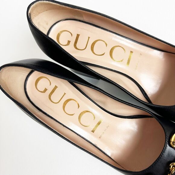 GUCCI Black Baby Bit Horsebit Square Toe Pump 38.5 US 8.5 Leather Block Heel - Picture 5 of 15